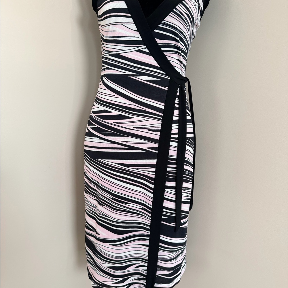 Vintage Y2K Black and Pink Striped Wrap Dress